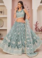 Butterfly Net Ocean Blue Party Wear Emboidery Work Lehenga Choli